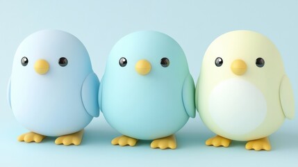 Fototapeta premium Cute birds exercising together indoor studio digital illustration playful environment close-up view whimsical concept