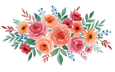 Watercolor floral bouquet decoration on white background
