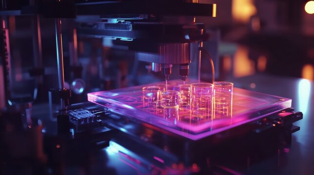 High-tech Quantum Lab Glowing with Swirling Hologra