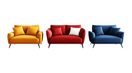 Pack Sofa Set in Different Poses Against Transparent Background for Interior Design, Furniture, or Home Decor