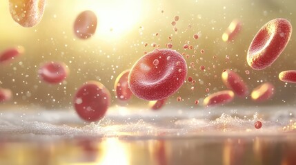 Dynamic visualization of red blood cells in motion laboratory setting 3d render scientific environment high-speed perspective