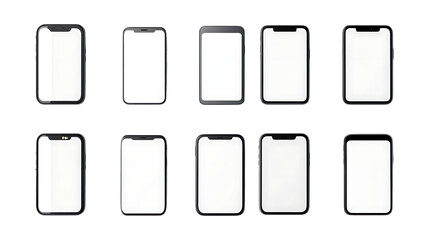 Pack Smartphone Set in Different Poses Against Transparent Background for Mobile Branding, Technology, or Digital Marketing