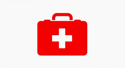 Obraz premium A red first aid kit box with a medical cross icon symbolizes emergency health care