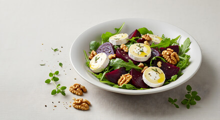 Fresh Beet And Goat Cheese Salad With Arugula And Walnuts