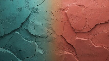 Naklejka premium Dark orange blue green teal abstract background. Gradient. Toned rough stone surface with cracks. Close-up. 