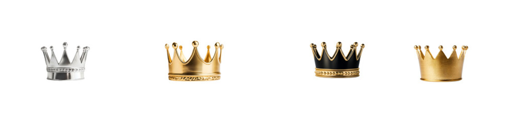 Various crown designs on a transparent background