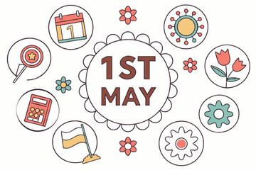 Labor Day Vector Illustration – Circle of Icons Around 1st May for International Workers' Day.