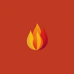 Red and orange flame icon on red background in flat style