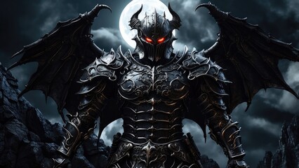 Naklejka premium an image of a dark knight in armor standing in front of a moonlit sky