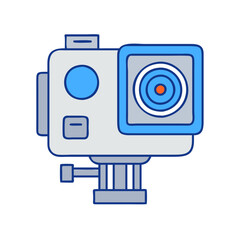 Fototapeta premium Action camera vector illustration for outdoor adventure sports and travel photography content creation and vlogging