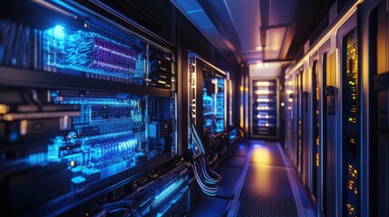 Futuristic Quantum Computer Setup with Vibrant Qubi