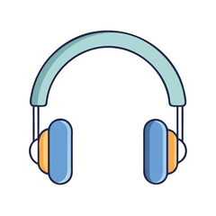 Illustration of wireless headphones for music listening and audio entertainment with light blue and yellow color scheme