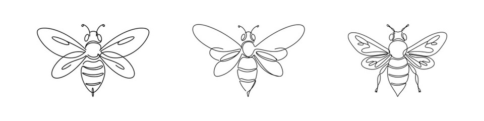 Honey bee continuous one line drawing. Bee sign in line style. Vector illustration.
