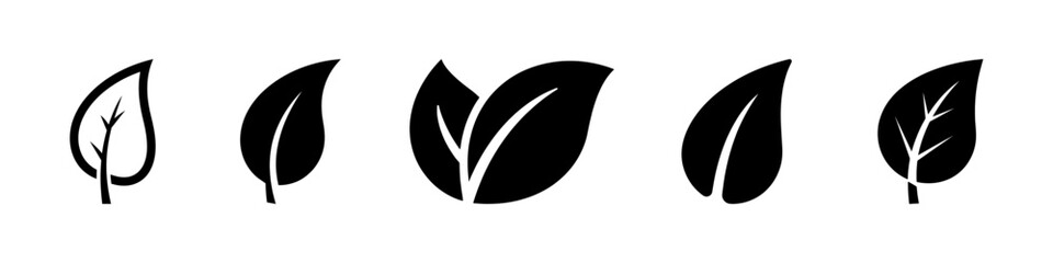 Green leaf icons set. Leaves collection. Natural, eco, vegan, bio labels.