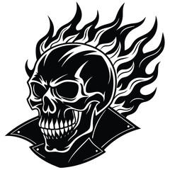 Skull with Goggles Surrounded by Flames and Chains Monochrome Tattoo Style