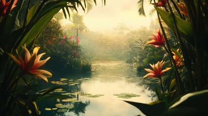 Lush jungle scene with tranquil river
