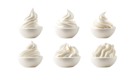 Pack Sour Cream Set in Different Poses Against Transparent Background for Dairy, Cooking Ingredients, or Food Branding