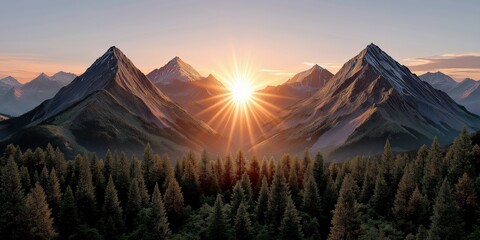 Sun Rays Through Mountain Valley

