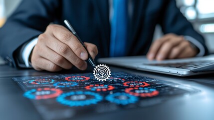 Business Professional Analyzing Data with Digital Interface Tools