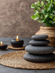Fototapeta premium Zen stones and candles, a peaceful scene