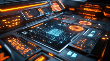 Obraz premium Holographic Quantum Interface Glowing with Intrigat