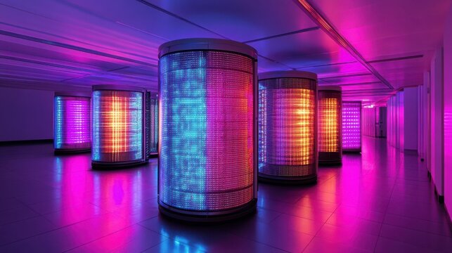 High-tech Quantum Computer Lab with Multiple Glowing