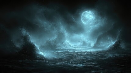 Obraz premium Vast, stormy sea under a luminous moon
