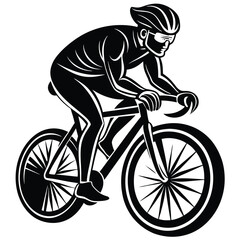 Obraz premium Stylized Cyclist Silhouette, Black and White, Racing Speed with Motion Trails Design
