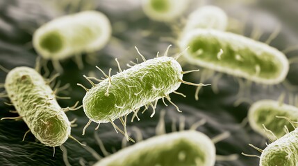 Fototapeta premium Close-up View of Green Bacteria Cells with Flagella Illustration