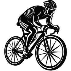 Naklejka premium Fast Cycling Man on Road Bike, Black & White Illustration, Extreme Speed