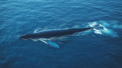 Majestic Blue Whale gracefully swims through the deep blue ocean water