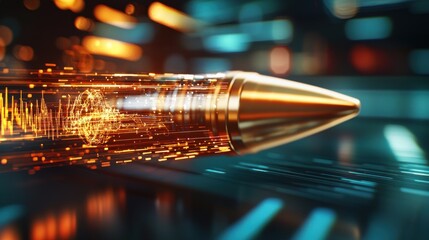 Futuristic pen, data streams, digital, abstract background, tech concept