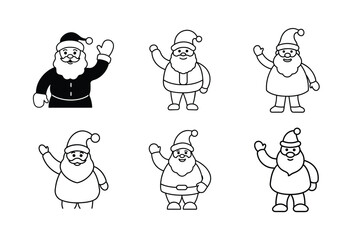 santa claus waving line art vector illustration