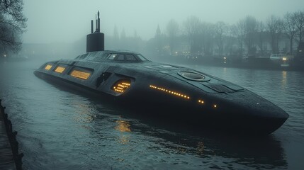 A sleek, black submarine, with its towering sonar dome cutting through the cerulean depths of the open sea, disappeared beneath a veil of overcast skies, leaving behind only a trail of shimmering 