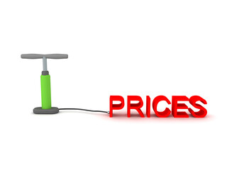 3D Rendering of bicycle pump inflating Prices text