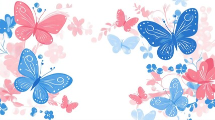 Colorful butterflies and flowers create a vibrant spring background design