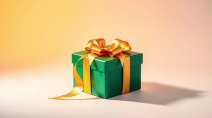 Gift box with yellow ribbon on a soft background, decorated for celebration Generative AI