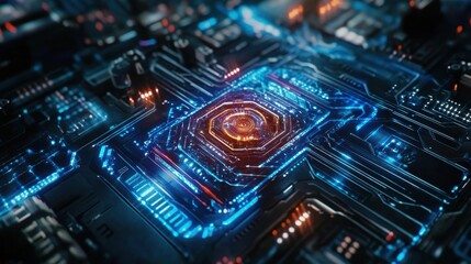 Fototapeta premium Quantum Core Glowing Under Intricate Holographic Pattern