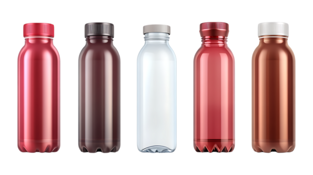 Pack Travel Bottle Set in Different Poses on Transparent Background for Travel, Packing, and Personal Care-Themed Designs