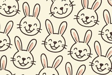 Cute bunny pattern with smiling faces for easter background or kids wallpaper