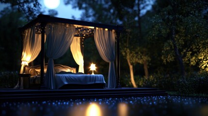 Obraz premium Romantic moonlit garden bed, nighttime serenity