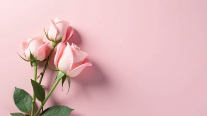 Delicate Pink Roses on a Soft Background, a Symbol of Elegance and Romance