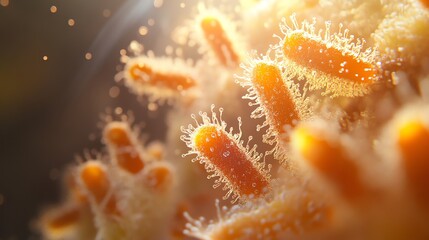 Close Up of Bacterium Cells with Pili Under Light Microscope Study