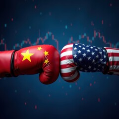 USA and China trade conflict symbolized by boxing gloves