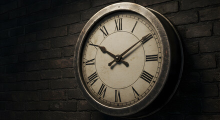 Vintage Industrial Clock On Brick Wall Detailed Timepiece Aesthetic