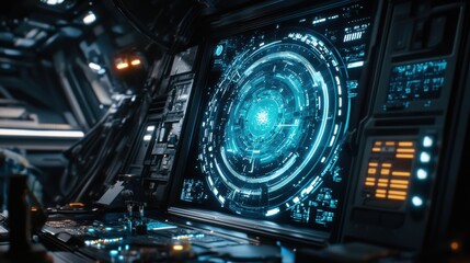 Fototapeta premium Advanced Processor Surrounded by Glowing Holographic