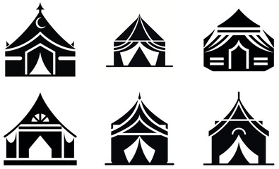 Obraz premium Simple black and white illustrations of various tents and mosques.
