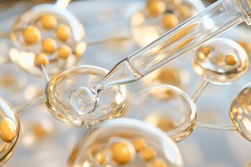 Sterile Pipette Delivering Clear Fluid Onto Spherical Structures in a Laboratory Setting