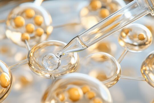 Sterile Pipette Delivering Clear Fluid Onto Spherical Structures in a Laboratory Setting