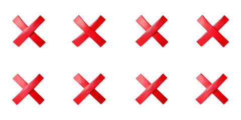 Obraz premium Pack Red X Mark Symbol Set in Different Poses Against Transparent Background for Warning Signs, UI Design, or Error Indicators